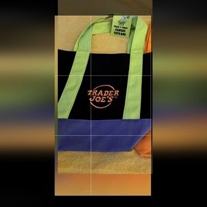 TRADER JOE'S Canvas Tote Bag - Black with green brand New